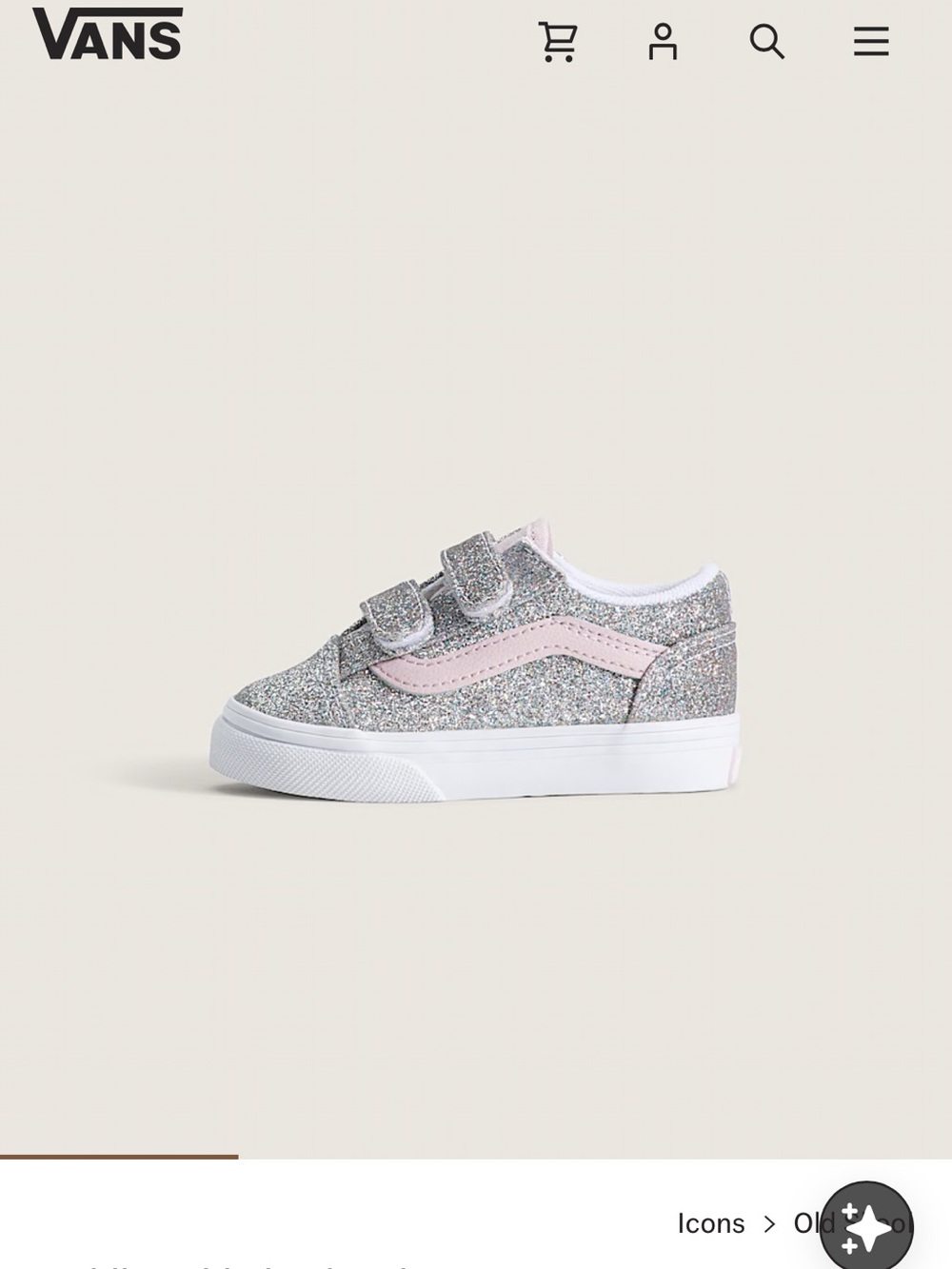 Vans Kids Glitter Old Skool V - Silver with Pink Stripe